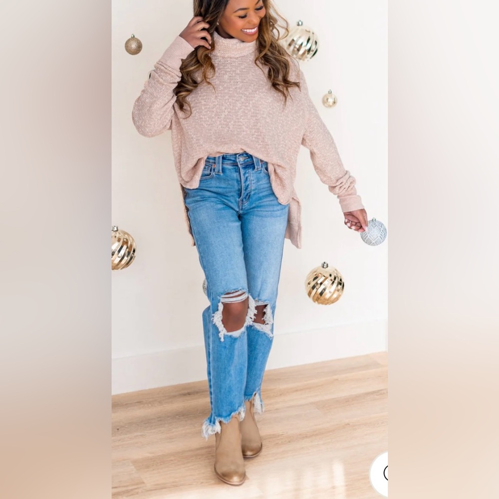 FREE PEOPLE We The Free Tommy Turtleneck Oversized Sweater Toasted Almond size L